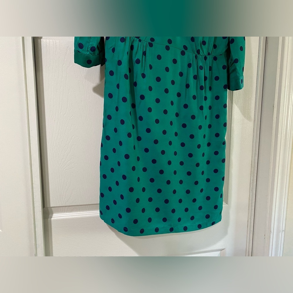 Boden Silk Blend Polka Dot Dress Green and‎ Navy Size 8 - Picture 2 of 10